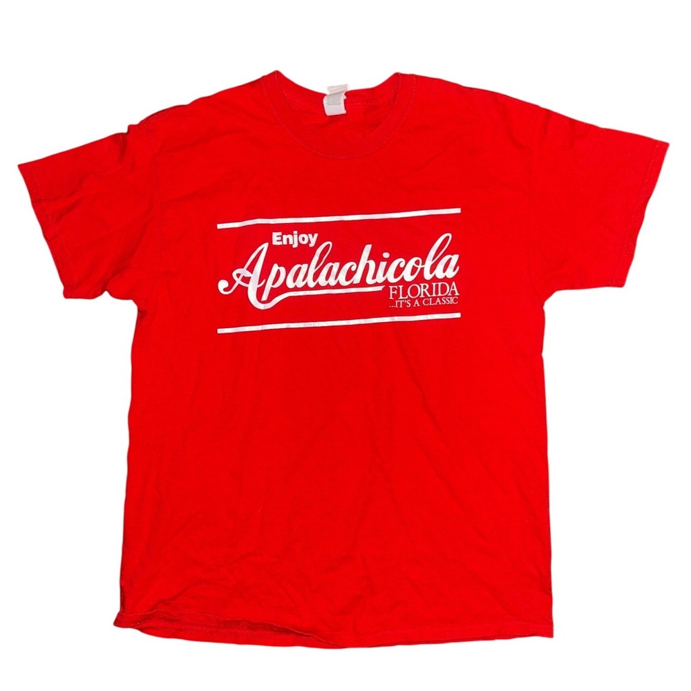 Gildan Mens Apalachicola Florida Graphic T-Shirt Red‎ Cotton Large Classic Logo